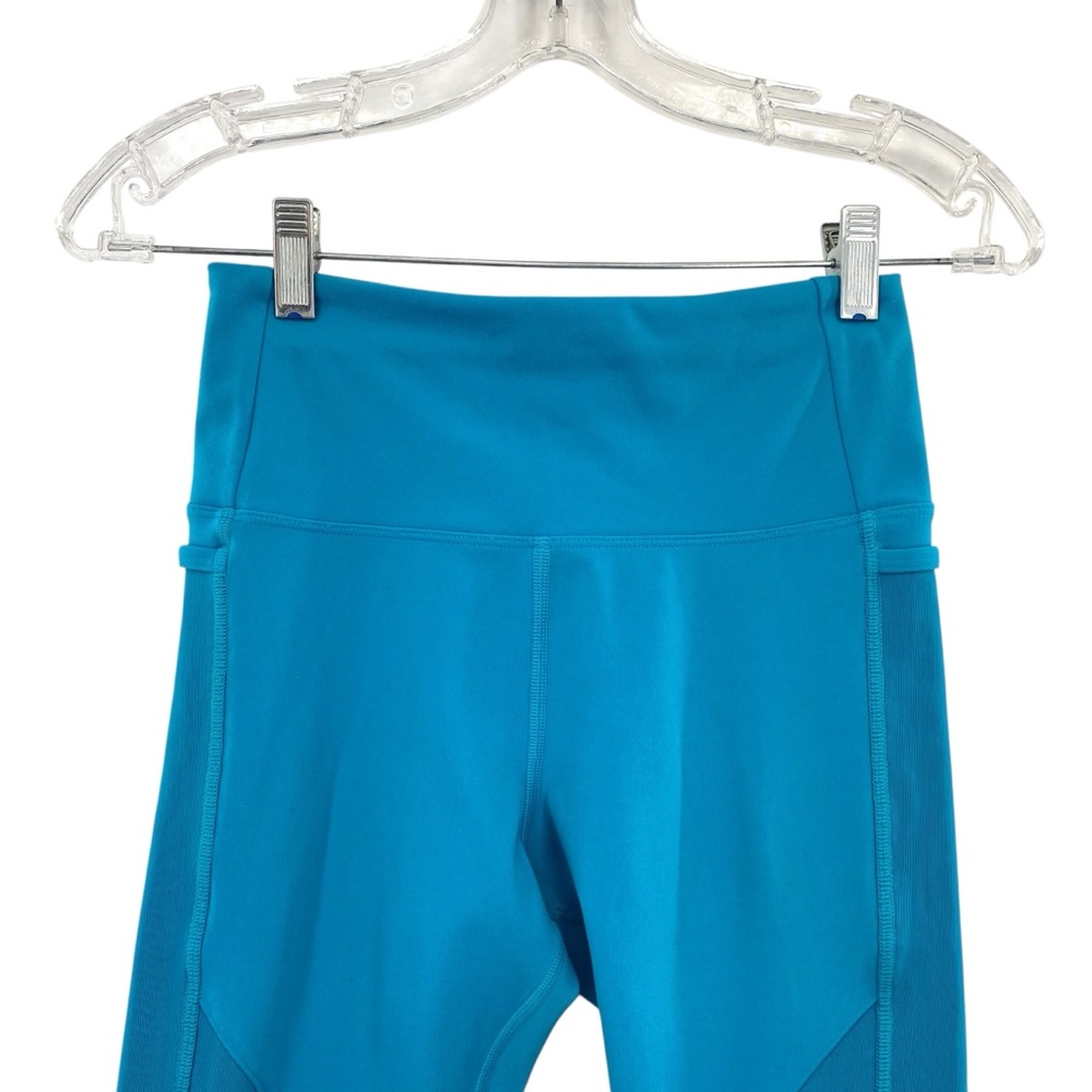 Lorna Jane High Waisted Cropped Ankle Blue Leggings Mesh Panel - Picture 2 of 7